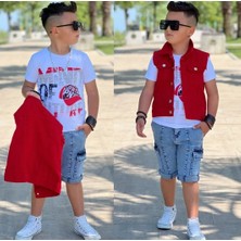 Burçak Butik Erkek Çocuk Kot Yelek / Tişört / Kot Pantolon 3 Parça Takım - Bayramlık - Yazlık