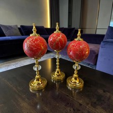 Sleep Nova Ruby Gold Küre Dekoratif Obje Seti – Kırmızı Mermer Desenli Lüks Modern Masa Üstü Ev Aksesuarı