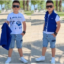Burçak Butik Erkek Çocuk Kot Yelek / Tişört / Kot Pantolon 3 Parça Takım - Bayramlık - Yazlık