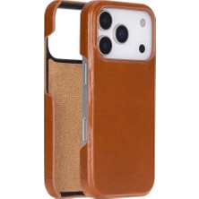 Mercansa Apple iPhone 17 Pro Için, Hakiki Deri, El Yapımı Kılıf, Magsafe ile Uyumlu, Iç Yüzeyi Kadife, Gölgeli Taba