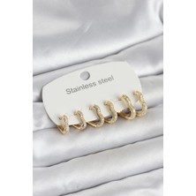 Mercansa 316L Çelik Gold Renk 6'lı Set Kalp Form Kadın Küpe
