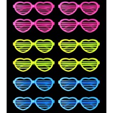 Senson Retro Neon Fosforlu Kalp Panjur Gözlük 12 Adet – 80’ler 90’lar Parti Stili