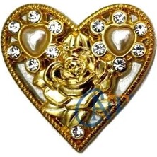 Senson Taşlı Kalp Broş, Kutu, Sandık Süsü - Sarı, 10 Adet