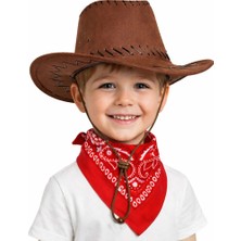 Mercansa Çocuk Kovboy Şapka Kahverengi &amp; Kırmızı Bandana Fular Seti