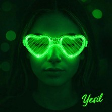 Senson Yeşil LED Işıklı Kalp Gözlük – 3 Modlu Parti  Glow Gözlüğü