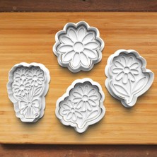 Hobist Papatya Desenli 4'lü Set Kurabiye ve Şeker Hamuru Kalıbı