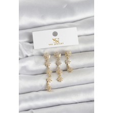 Mercansa Pirinç Gold Renk Sıralı Kutup Yıldızı Model 3'lü Kadın Küpe