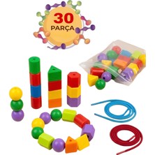 30 Parça Ipe Boncuk Dizme Oyunu Geometrik Şekiller Renk Algı Beceri Eğitici Oyuncak Popit