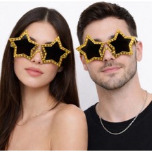 Senson Altın Renk Disko Yıldızı Retro Parti Gözlüğü 16X7 cm