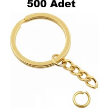 Orhan Çanta 500 Adet Gold Ezme Zincirli Anahtarlık Halkası C Bağlantı Aparatlı - 25 mm Altın Renk Kolay Montaj Anahtarlık Ucu