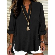 Hynova Kadın Truvakar Kol Hakim Yakalı Yandan Düğme Detaylı Aerobin Bluz