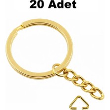 Orhan Çanta 20 Adet Gold Ezme Zincirli Anahtarlık Halkası Üçgen Bağlantı Aparatlı - 25 mm Altın Renk Kolay Montaj Anahtarlık Ucu