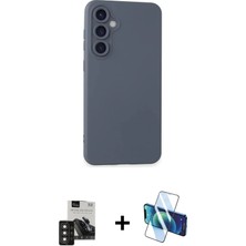 DS LLC Ieg™ Galaxy S24 Kılıf Ahenk Serisi - Siyah 3D Antistatik Cam Ekran Koruyucu + Derin Mor Pvd Meta