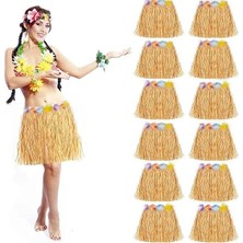 Senson Yetişkin ve Çocuk Uyumlu Saman Renk Hawaii Luau Hula Etek 40 cm 12 Adet