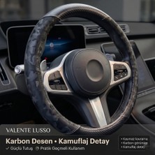 Valente Lusso Geçmeli Direksiyon Kılıfı Tactical Camo Serisi Karbon Detaylı - Askeri Kamuflaj & Sağlam Tutuş (38-40CM)