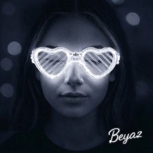 Senson Beyaz LED Işıklı Kalp Gözlük – 3 Modlu Parti  Glow Gözlüğü