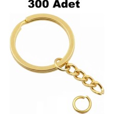 Orhan Çanta 300 Adet Gold Ezme Zincirli Anahtarlık Halkası C Bağlantı Aparatlı - 25 mm Altın Renk Kolay Montaj Anahtarlık Ucu
