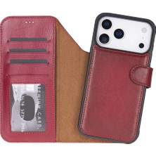 Mercansa Apple iPhone 17 Pro Max Için, Hakiki Deri, El Yapımı Cüzdanlı Kılıf, Magsafe ile Uyumlu, Iç Yüzeyi Kadife, Kırmızı