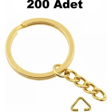 Orhan Çanta 200 Adet Gold Ezme Zincirli Anahtarlık Halkası Üçgen Bağlantı Aparatlı - 25 mm Altın Renk Kolay Montaj Anahtarlık Ucu