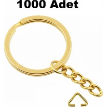 Orhan Çanta 1000 Adet Gold Ezme Zincirli Anahtarlık Halkası Üçgen Bağlantı Aparatlı - 25 mm Altın Renk Kolay Montaj Anahtarlık Ucu