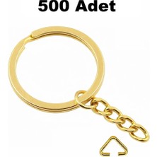 Orhan Çanta 500 Adet Gold Ezme Zincirli Anahtarlık Halkası Üçgen Bağlantı Aparatlı - 25 mm Altın Renk Kolay Montaj Anahtarlık Ucu