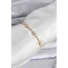 LTG Nova Gold Renk Yonca Model Zirkon Taşlı Asansörlü Kadın Bileklik