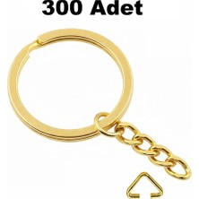 Orhan Çanta 300 Adet Gold Ezme Zincirli Anahtarlık Halkası Üçgen Bağlantı Aparatlı - 25 mm Altın Renk Kolay Montaj Anahtarlık Ucu