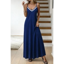 Livizmir Moda Kadın Ip Askılı V Şerit Yakalı Uzun Viskon Elbise