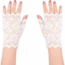 Mercansa Beyaz Dantel Parmaksız Kısa Eldiven