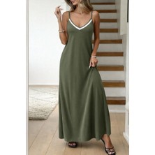 Mericline Kadın Ip Askılı V Şerit Yakalı Uzun Viskon Elbise