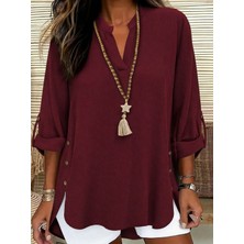 Mericline Kadın Truvakar Kol Hakim Yakalı Yandan Düğme Detaylı Aerobin Bluz