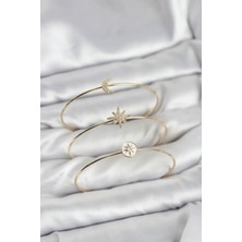 Vice Avm Gold Renk Zirkon Taşlı Kutup Yıldızı Model 3'lü Kadın Bileklik Kombini (VICE/1395)