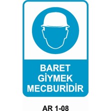 Outdoor One KAFA KORUMA / BARET GİYMEK MECBURİDİR İŞ GÜVENLİĞİ UYARI LEVHASI 1 ADET PVC 21 X 29CM