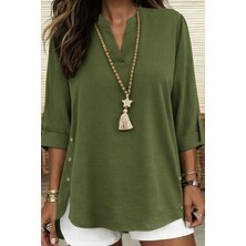 Serac Collection Kadın Truvakar Kol Hakim Yakalı Yandan Düğme Detaylı Aerobin Bluz