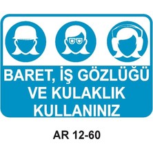 Outdoor One BARET, İŞ GÖZLÜĞÜ VE KULAKLIK KULLANINIZ KADIN FİGÜRLÜ İŞ GÜVENLİĞİ UYARI LEVHASI 1 ADET PVC 21 X 29CM