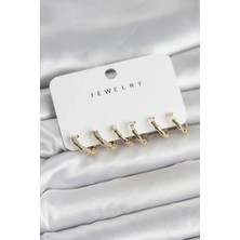 Vice Avm Gold Renk Pirinç Kemik Model 3 Çift Kadın Küpe Seti (VICE/1395)