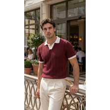 Sidelya Concept Erkek Örgü Desen Yakalı Kısa Kollu Triko Tişört - %100 Pamuk Akrilik