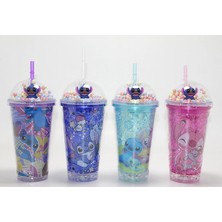 Depozee Sevimli Stitch Işıklı Pipetli Pullu Suluk Bardak 400 ml