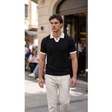 Serac Collection Erkek Örgü Desen Yakalı Kısa Kollu Triko Tişört - %100 Pamuk Akrilik