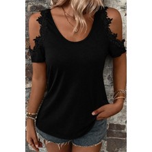 Nnstartshopping  Kadın Omuzlardan Açık Yuvarlak Yakalı Viskon Bluz