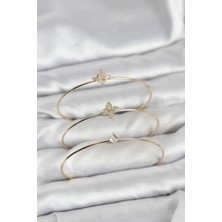 Vice Avm Zirkon Taşlı Gold Renk Yonca Model 3'lü Kadın Bileklik Kombini (VICE/1395)