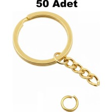 Orhan Çanta 50 Adet Gold Ezme Zincirli Anahtarlık Halkası C Bağlantı Aparatlı - 25 mm Altın Renk Kolay Montaj Anahtarlık Ucu