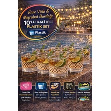 Open Home Concept 10’lu Kare Desenli Plastik Viski Bardağı I Sert Şeffaf Kokteyl Meşrubat Bardak Parti 220 cc
