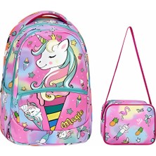 Unicorn Desenli Pembe Ilkokul Sırt Çantası + Beslenme Çantası (2303)