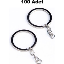 Orhan Çanta 100 Adet Gümüş Ezme Anahtarlık Halkası - 2.5 cm Nikel Metal Halka Zincirli Montaj Seti