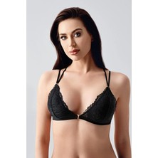 New Bra Sırt Tasarım Detay Dantelli Üçgen Bralet | Siyah 8326