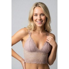 New Bra Dantel Çiçek Motifli Crop Bralet | Cappuccino 8427