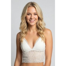 New Bra Dantel Çiçek Motifli Crop Bralet | Ekru 8427