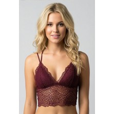 New Bra Desen Dokulu Dantel Crop Bralet | Bordo 8426