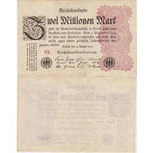 Banknoting Almanya 2 Milyon Mark 1923 Weimar Cumhuriyeti Hiperenflasyon Dönemi Çilaltı